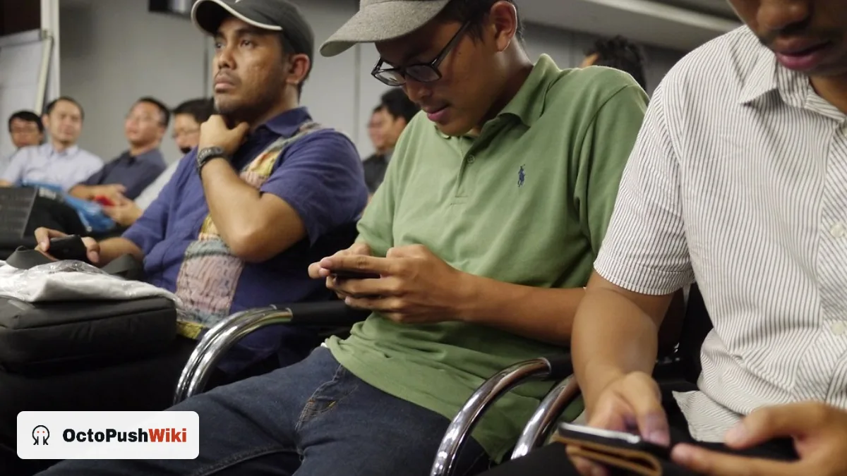 Young people looking at their phones, illustrating based meaning in slang