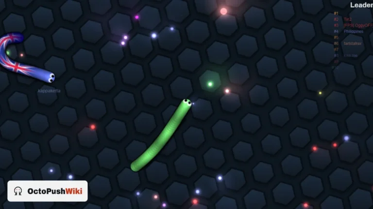 Slither.io gameplay screenshot with snakes on a dark arena, one of the best io games to play in a browser